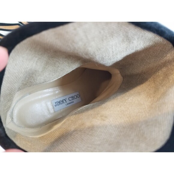 Jimmy Choo boots women Ankle Canvas Linen Black Palm leaf zip 6.5 37 new RARE - Picture 6 of 7